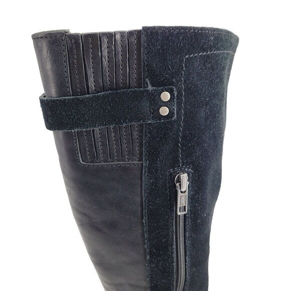 Ugg Cydnee Boots 8.5 Black Leather Knee High Buckle Sheepskin Shearling Stretch - Picture 5 of 17